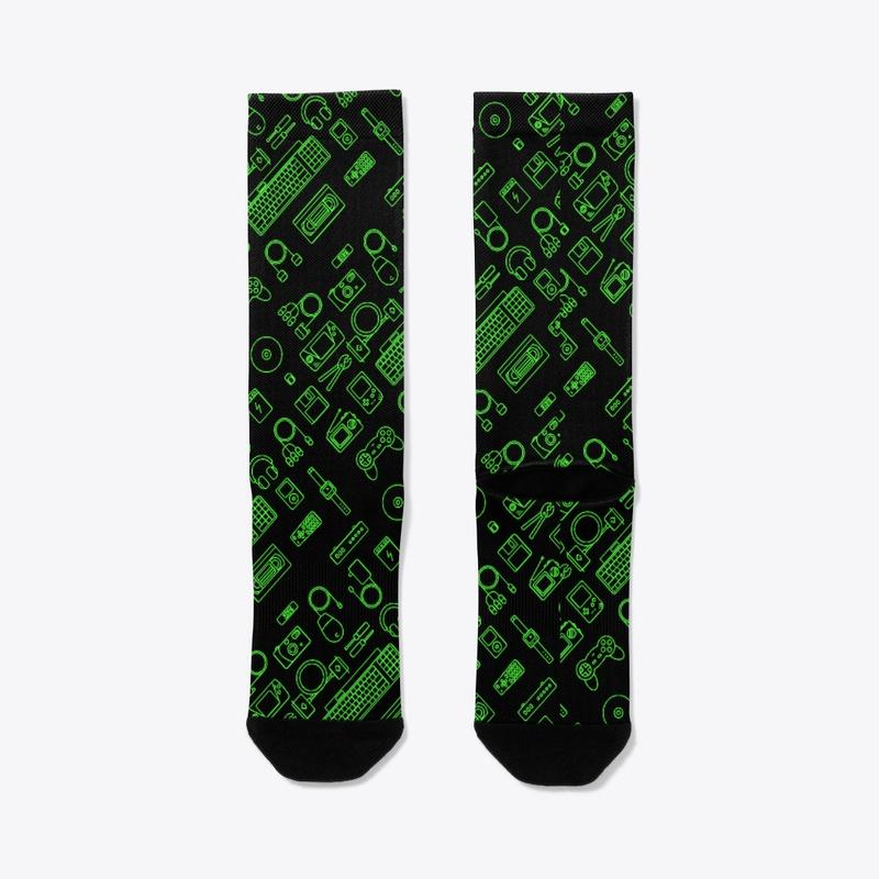 Retro Devices Pattern Socks (Green)