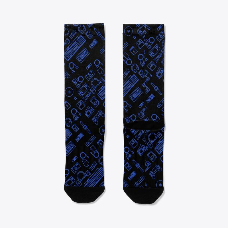 Retro Devices Pattern Socks (Blue)