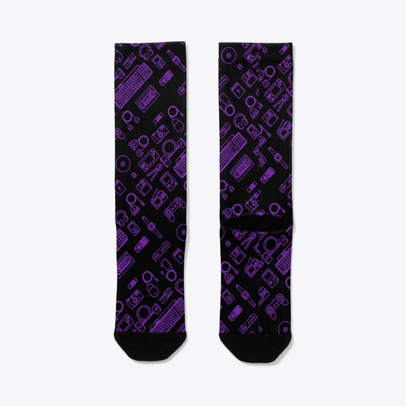 Retro Devices Pattern Socks (Purple)